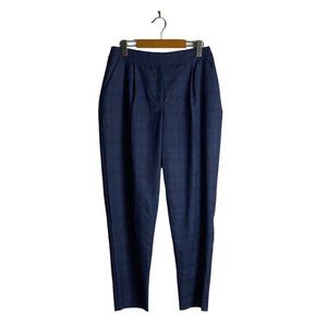 ASOS Women's Blue Pleated Plaid Ankle Pants